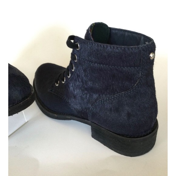 SAM EDELMAN Bleecker Ink Navy Calf Hair Lace Up Moto Ankle Boots (Size 6 M) - Picture 6 of 12